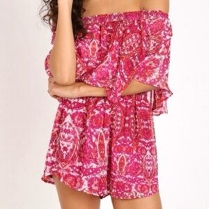 Show Me Your MuMu Pink and Orange Off The Shoulder Rosarita Romper Size Small